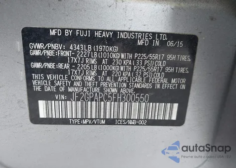 2015 Subaru Xv Crosstrek 2.0I Limited из США, поврежденный, VIN JF2GPAPC5FH300550